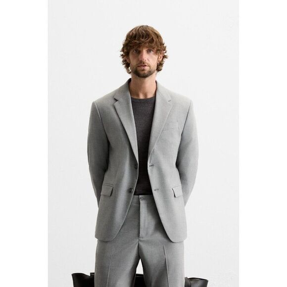 Zara Mens Suit Jacket Blazer EU 52 US 42 Gray Single Breasted 5773/254 NWOT - Picture 1 of 12
